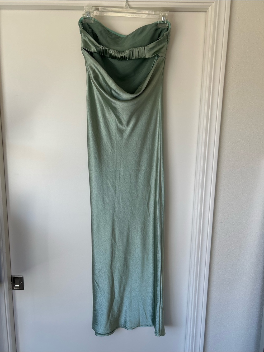 Strapless Satin Maxi Dress in Sage Green - Picture 4 of 5